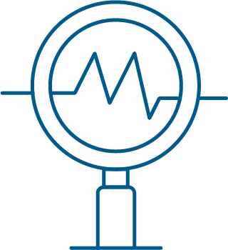 magnifying glass on trendline data analysis icon