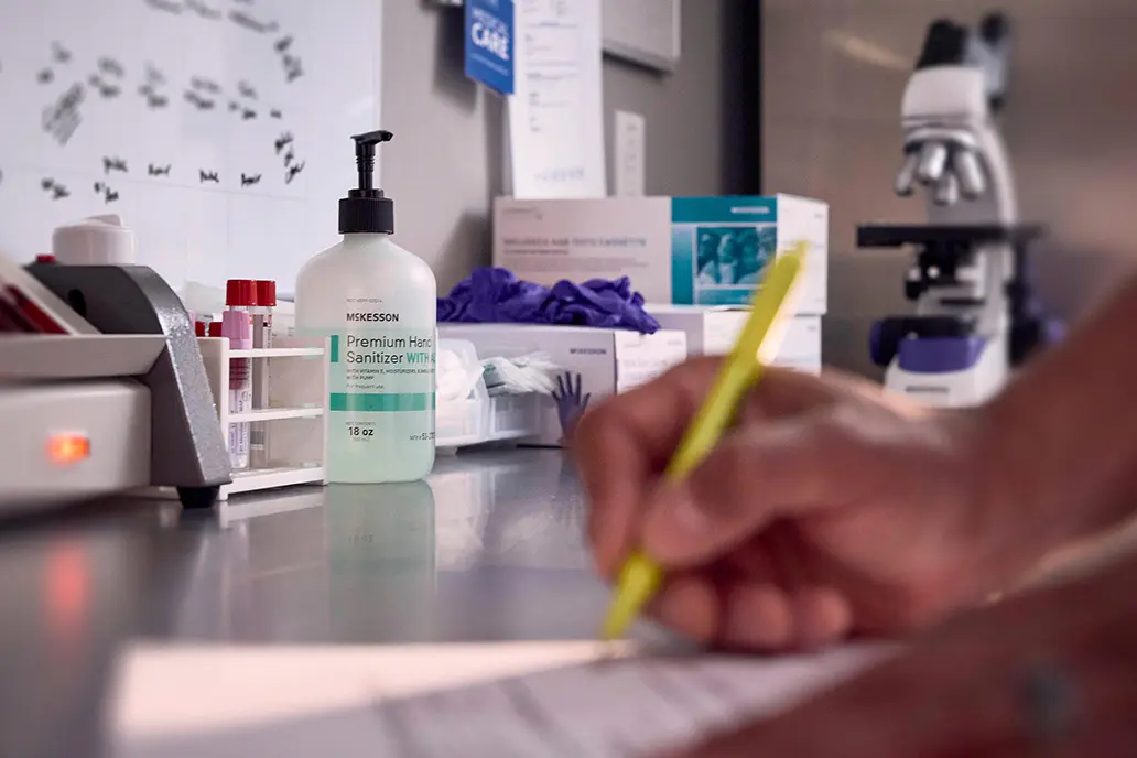photo of doctor desk full of McKesson brand supplies
