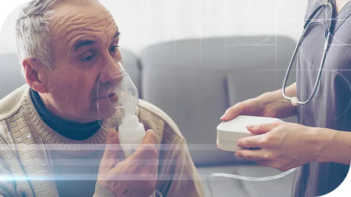 photo of man using oxygen mask