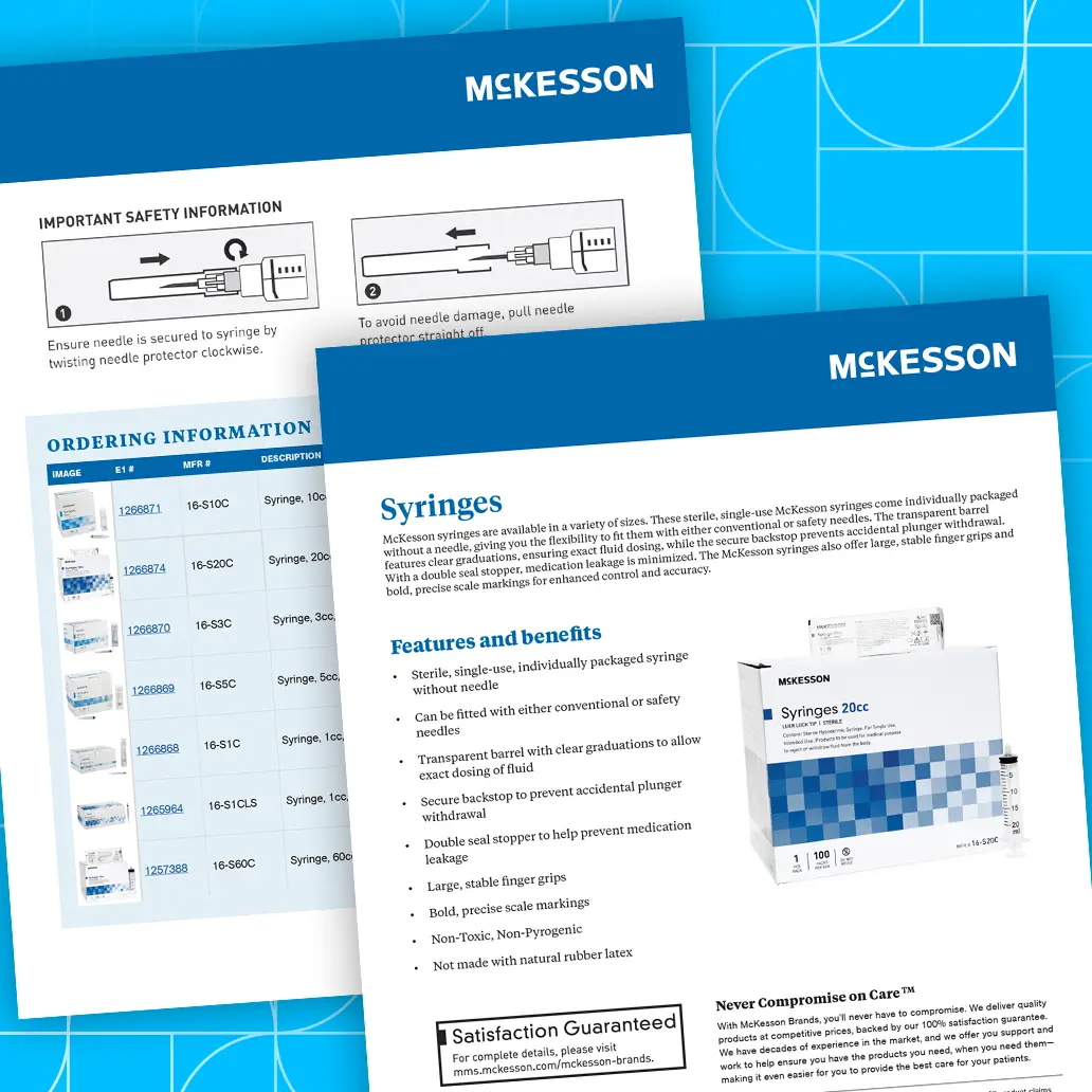 image of the McKesson Brand syringes product spec sheet